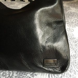 Perlina Black Leather Hobo Shoulder Bag